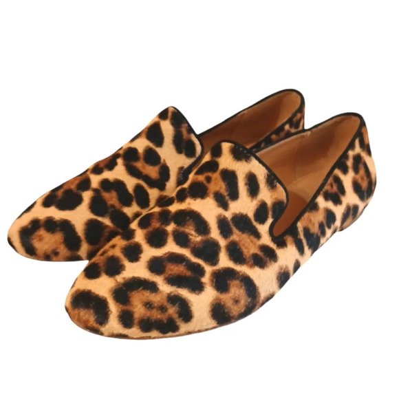 J Crew Calf Hair Smoking Loafer S Women’s Size 7.5 Leopard Print Flats - Picture 10 of 10